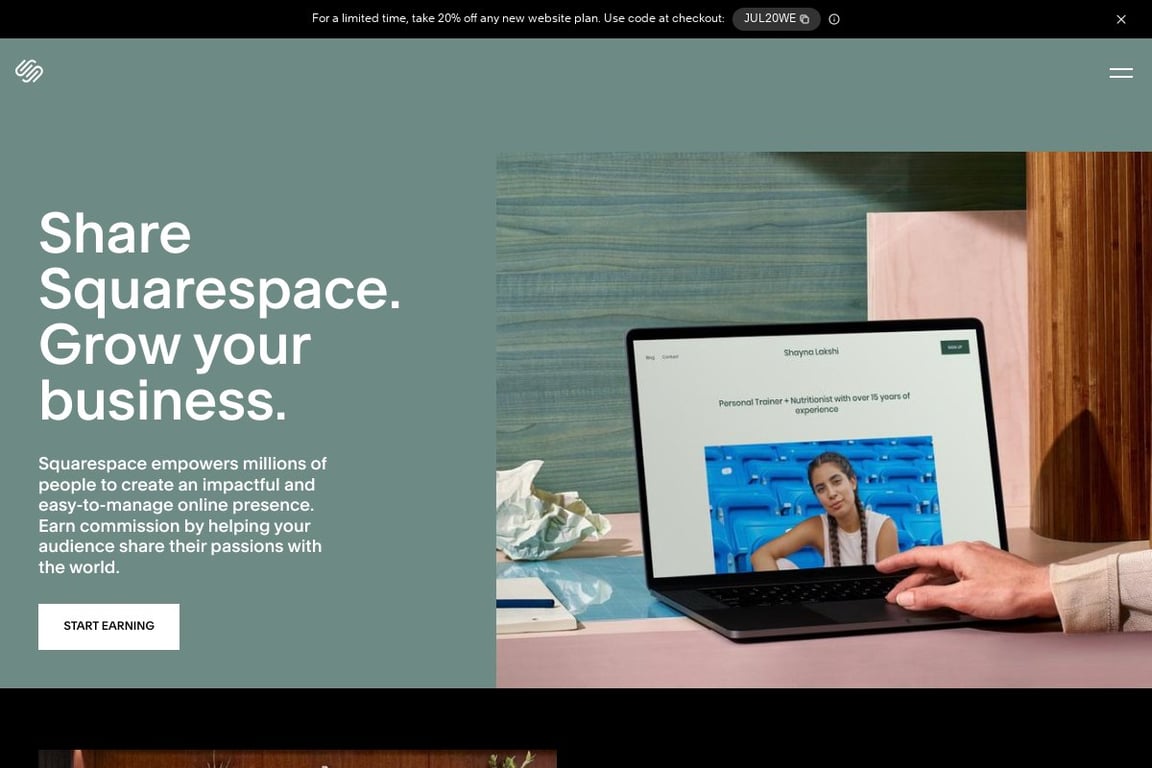Squarespace affiliate program signup page