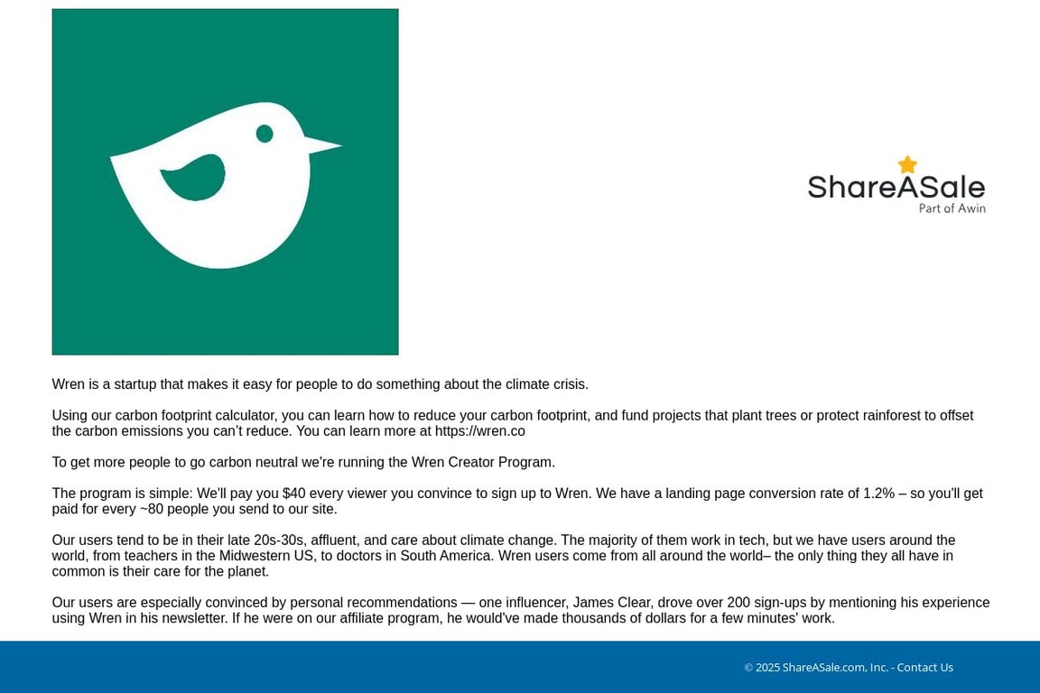 Wren affiliate program signup page