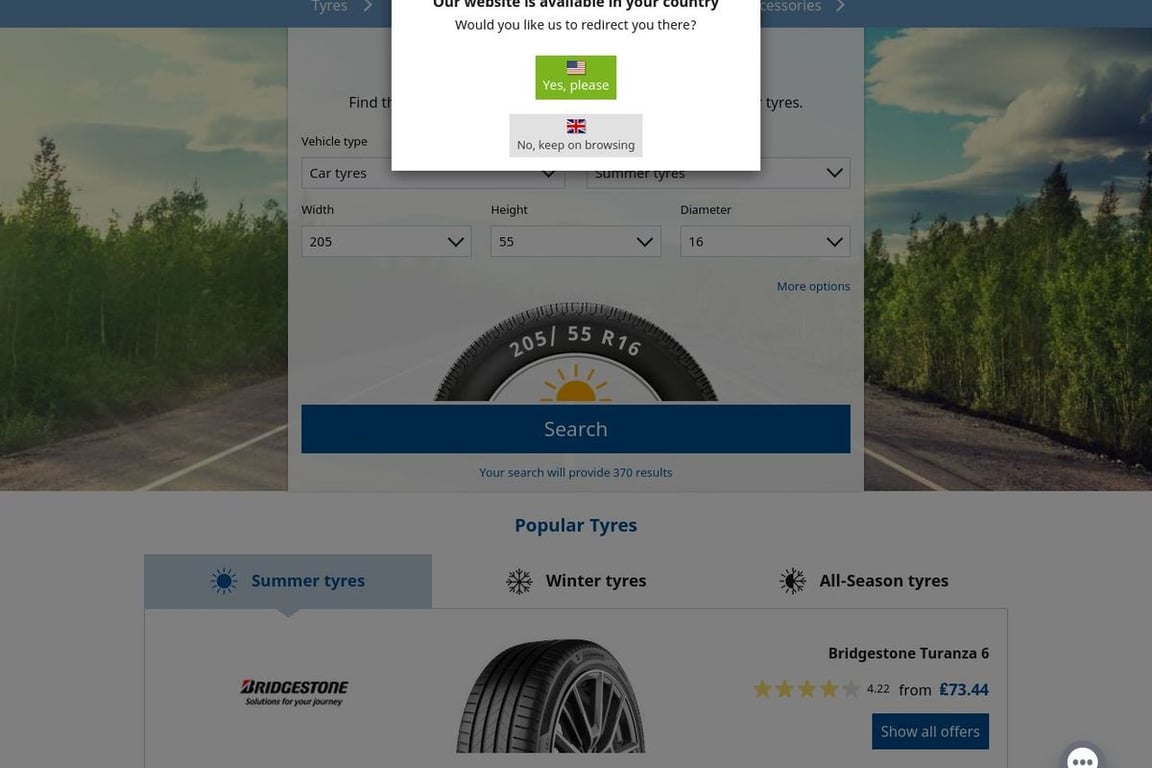 Tyres UK homepage