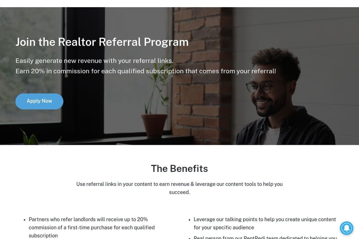 RentRedi Inc. affiliate program signup page