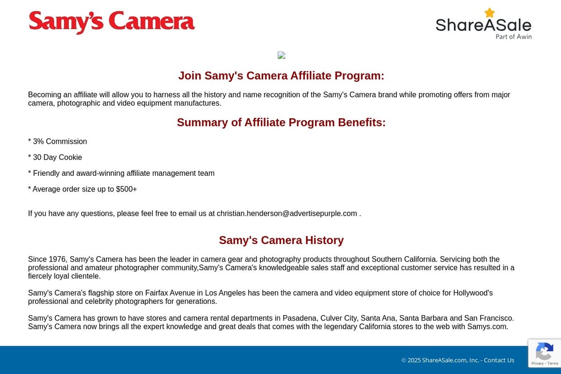 Samy’s Camera affiliate program signup page