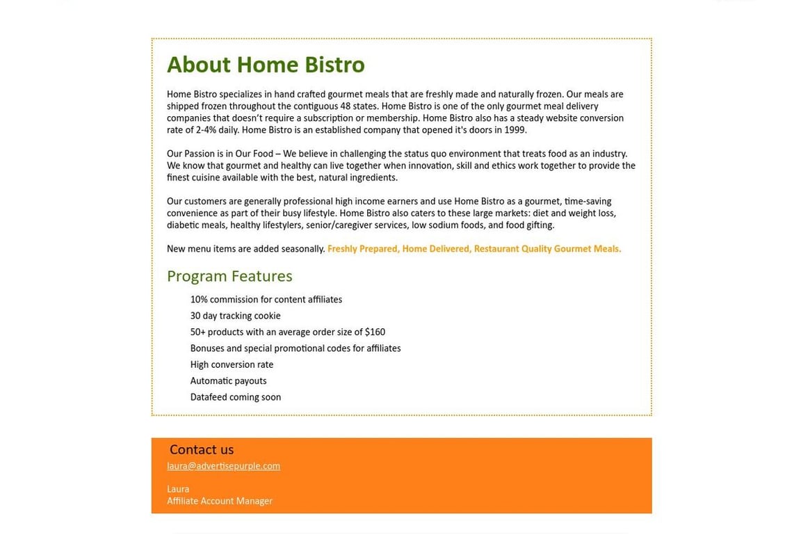 Home Bistro affiliate program signup page