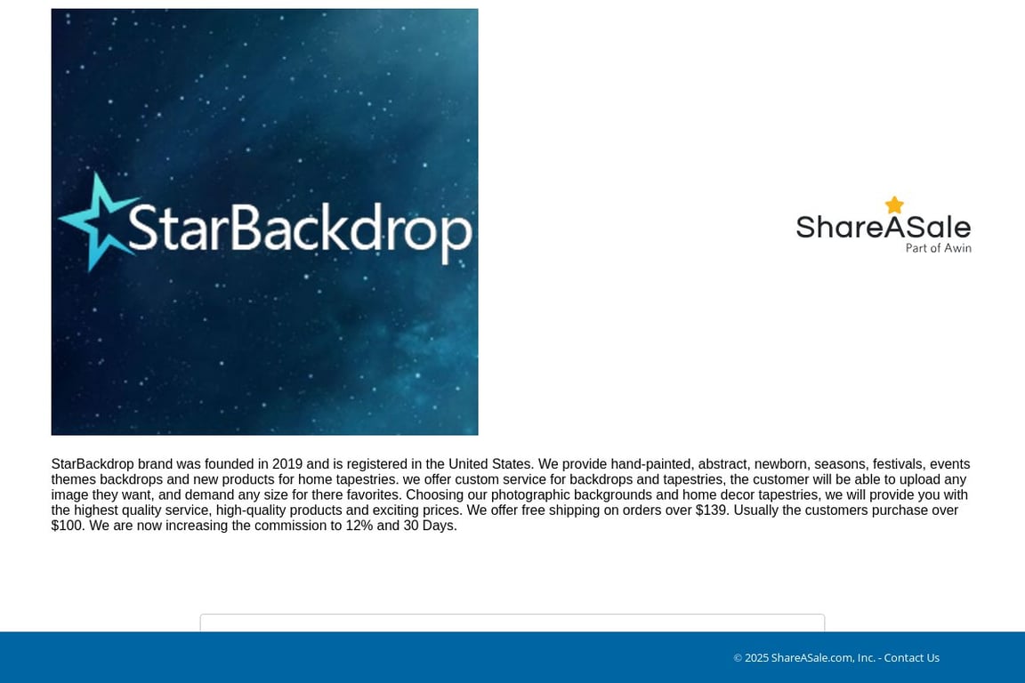 Starbackdrop.co.uk affiliate program signup page