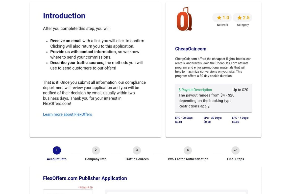 CheapOair.com affiliate program signup page
