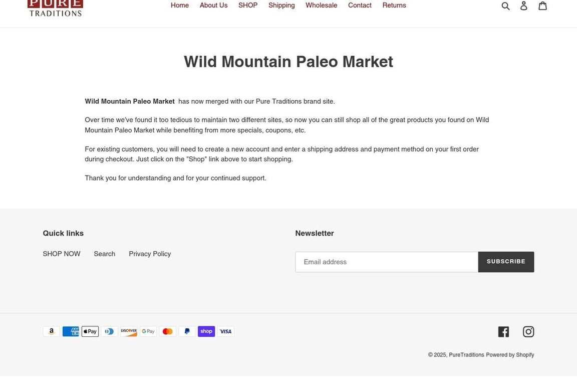 Wild Mountain Paleo Market homepage