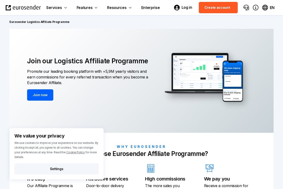 Eurosender affiliate program signup page