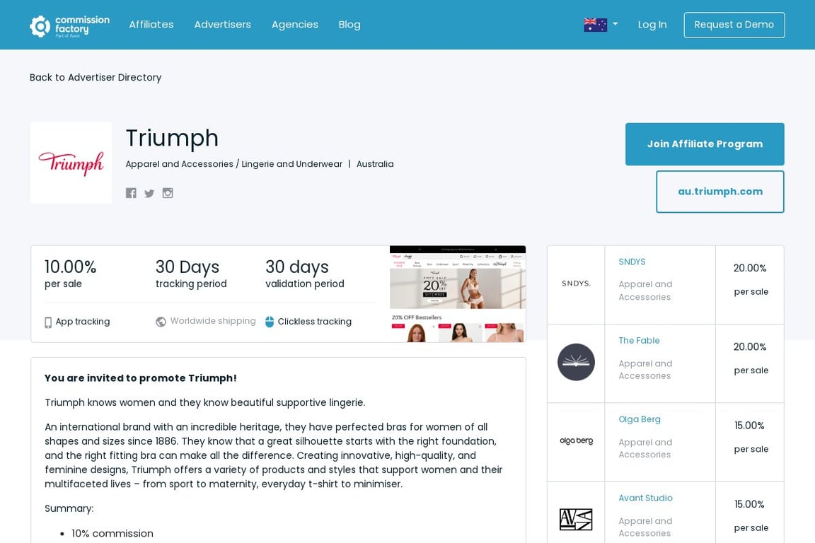 Triumph affiliate program signup page