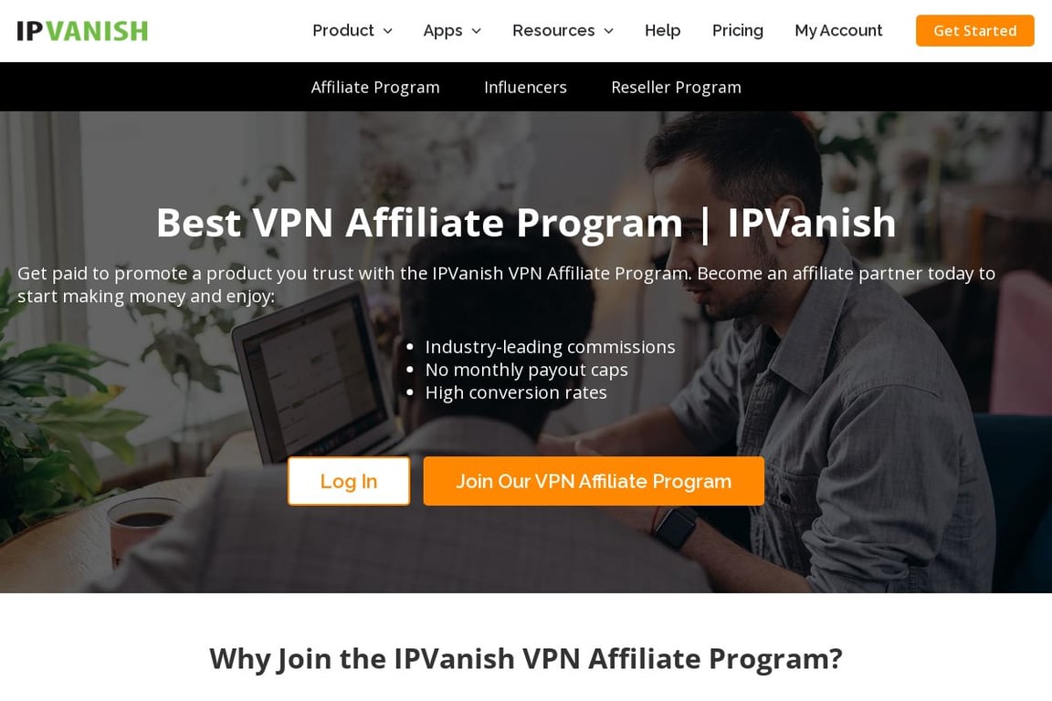 IPVanish affiliate program signup page