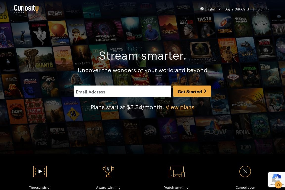 CuriosityStream homepage
