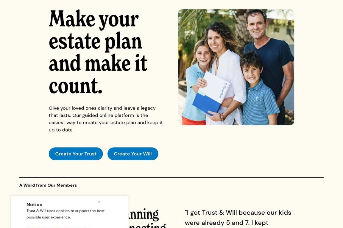 Trust & Will homepage