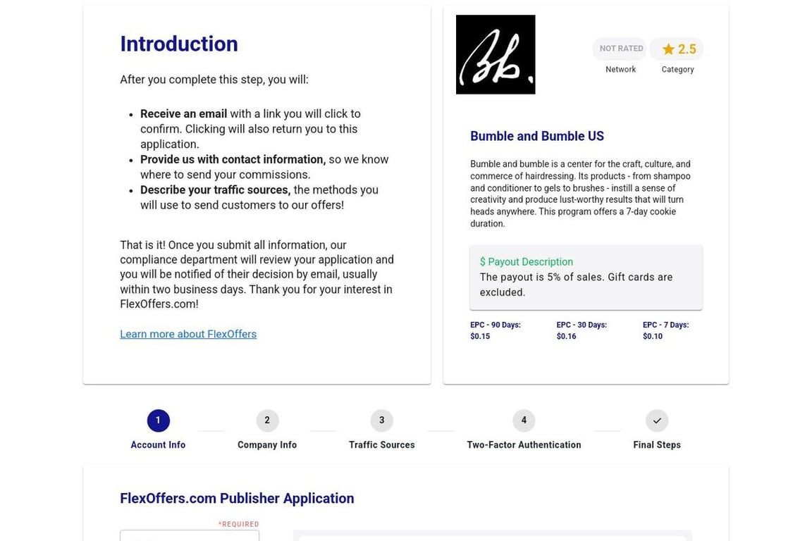 Bumble and Bumble US affiliate program signup page
