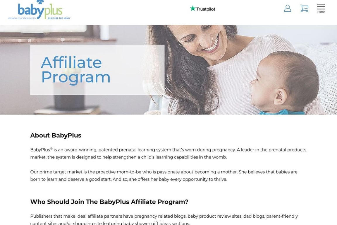Baby Plus affiliate program signup page