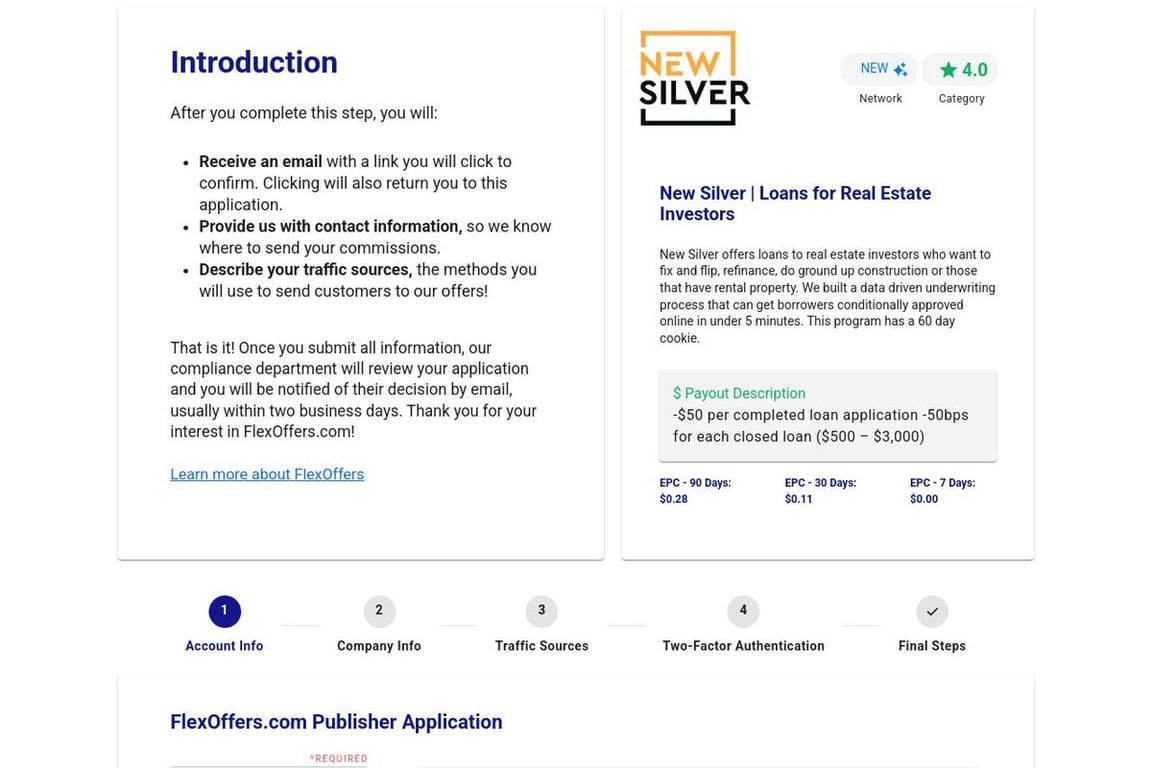 New Silver | Loans for Real Estate Investors affiliate program signup page