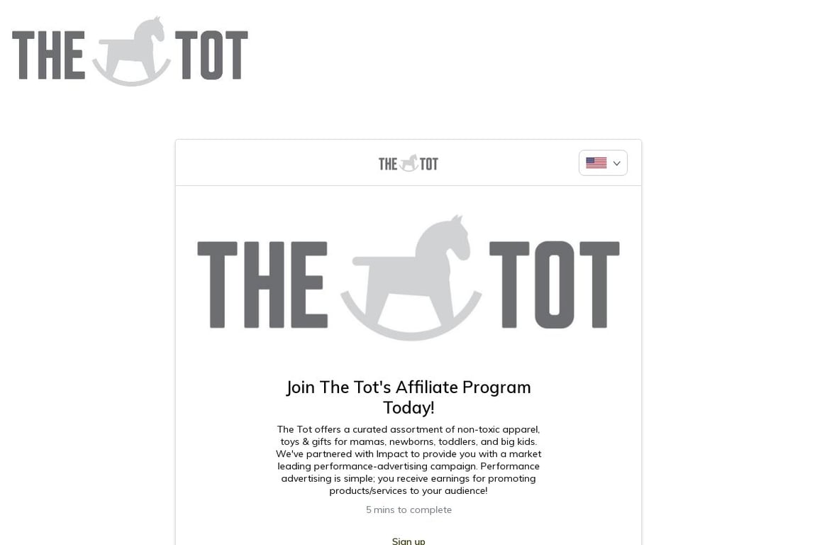 TheTot affiliate program signup page