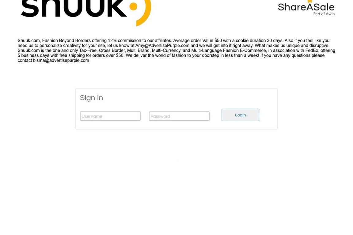 Shuuk.com affiliate program signup page