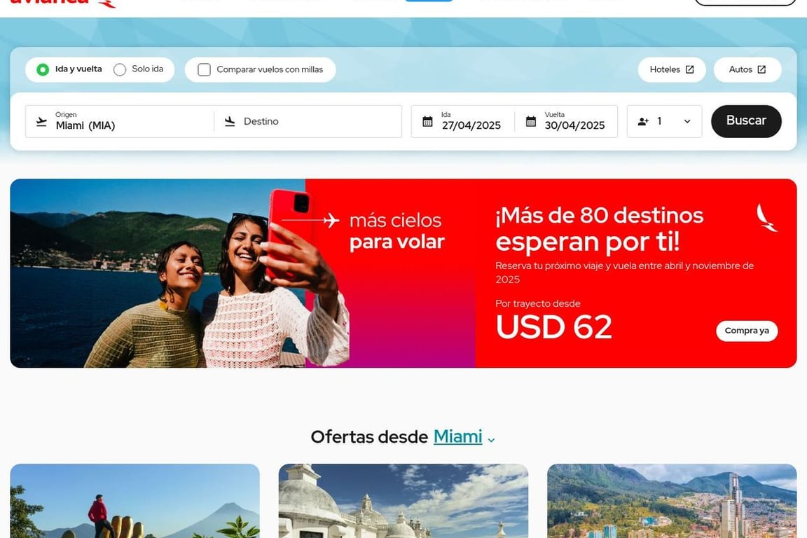 Avianca LATAM homepage