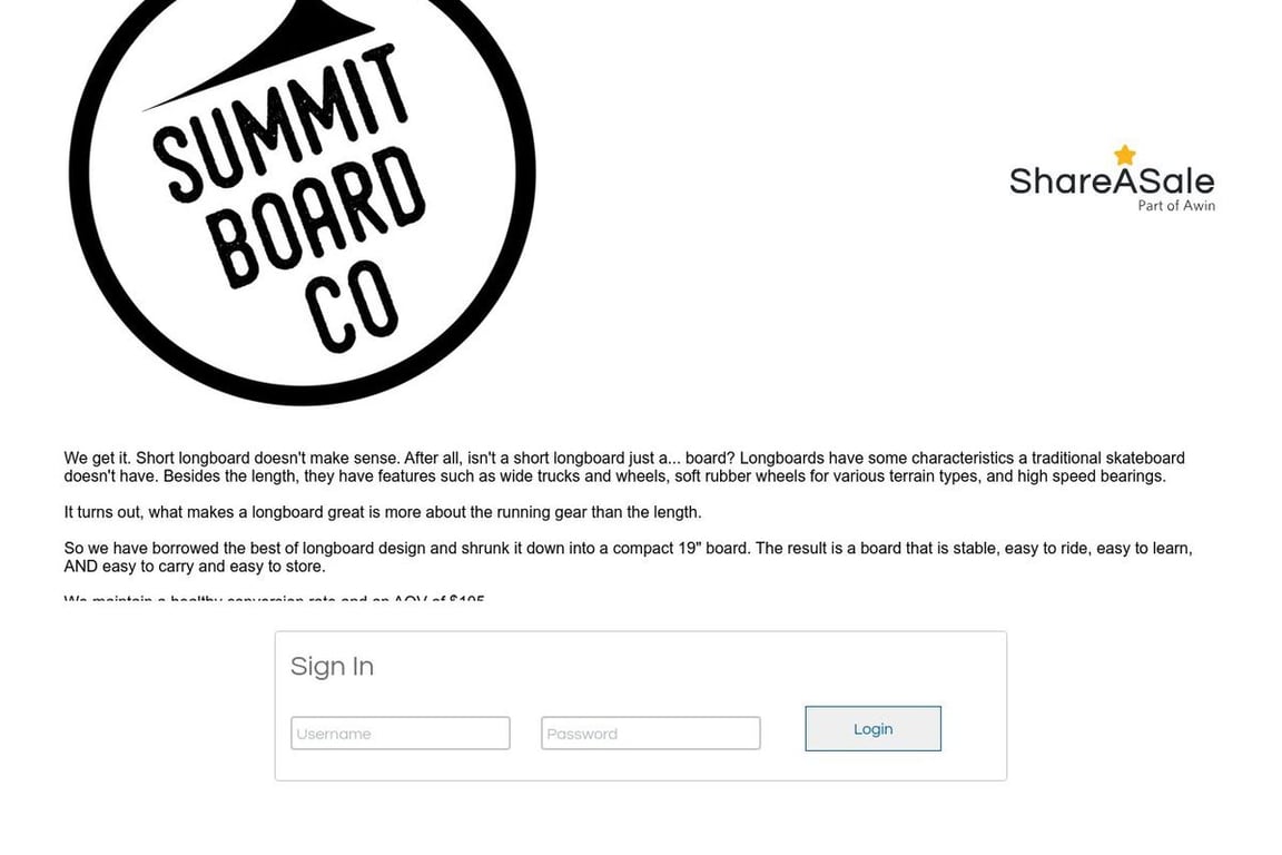 Summit Board Co affiliate program signup page