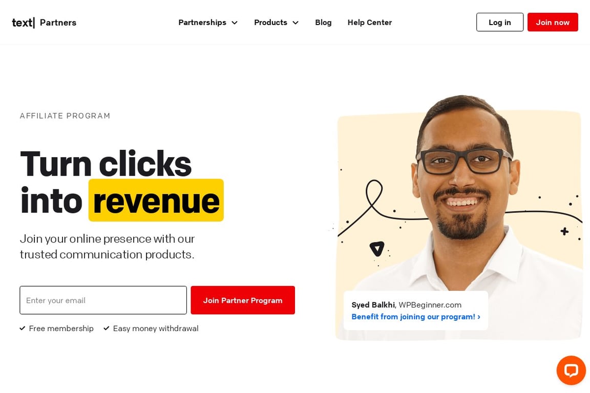 LiveChat affiliate program signup page