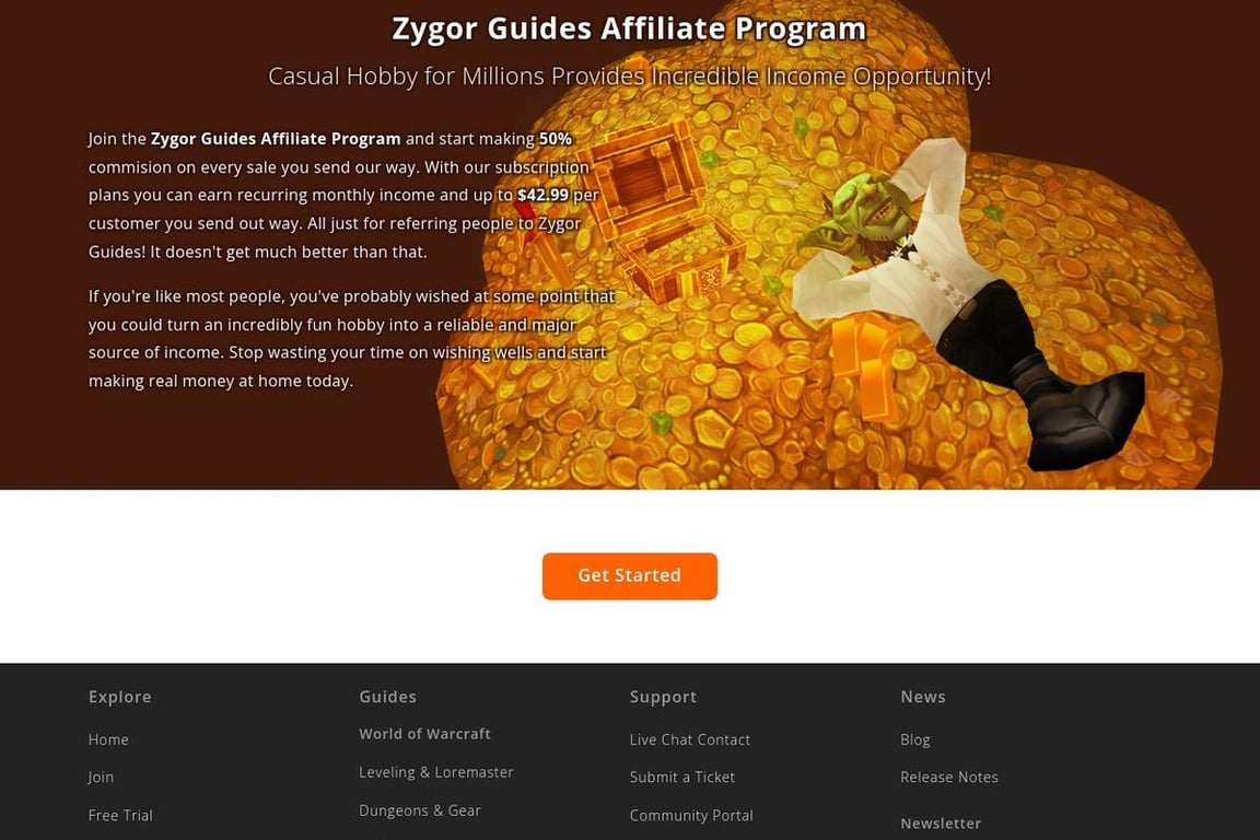 Zygor Guides affiliate program signup page
