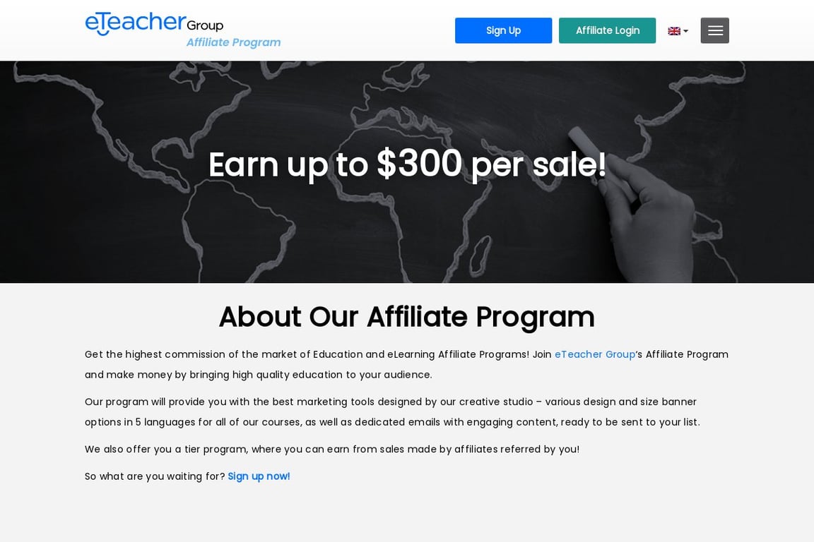 ETeacher Group affiliate program signup page