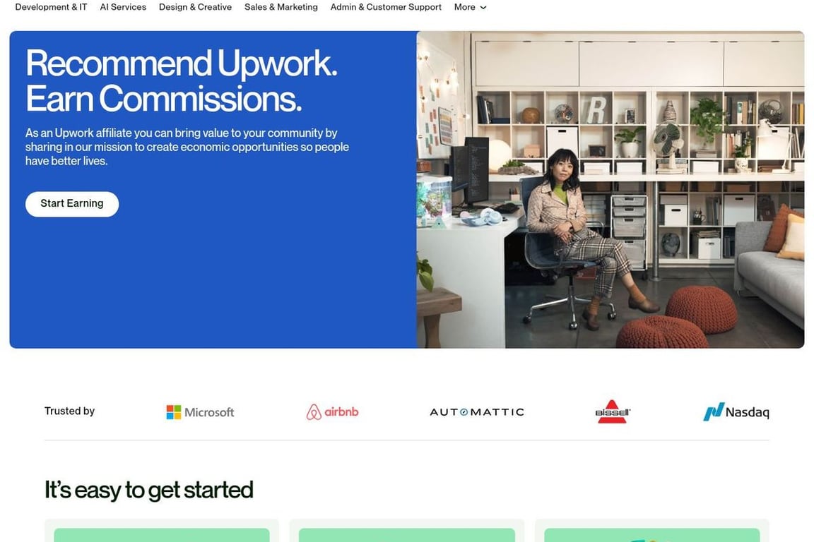 Upwork affiliate program signup page