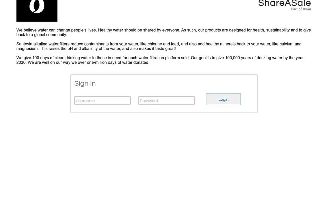 Santevia affiliate program signup page