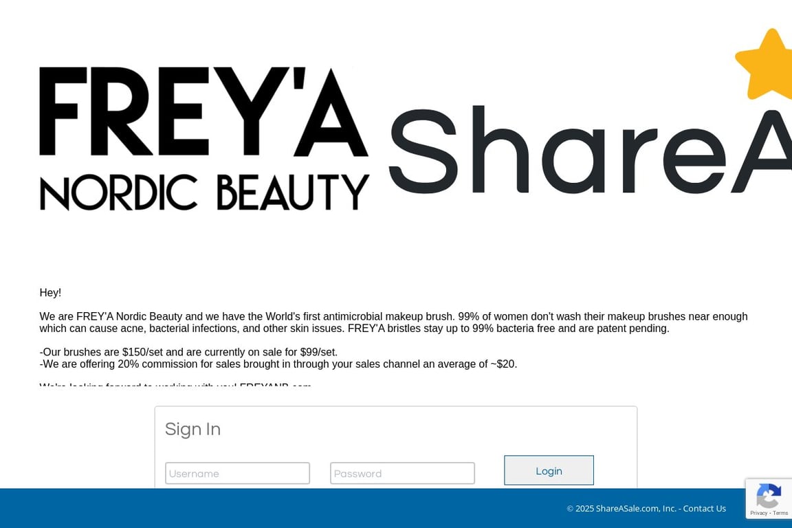 FREY’A Nordic Beauty affiliate program signup page