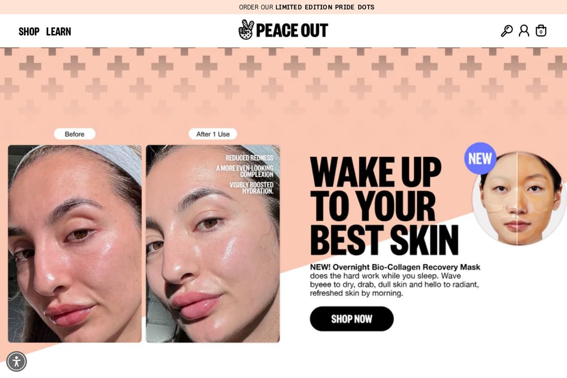Peace Out Skincare homepage