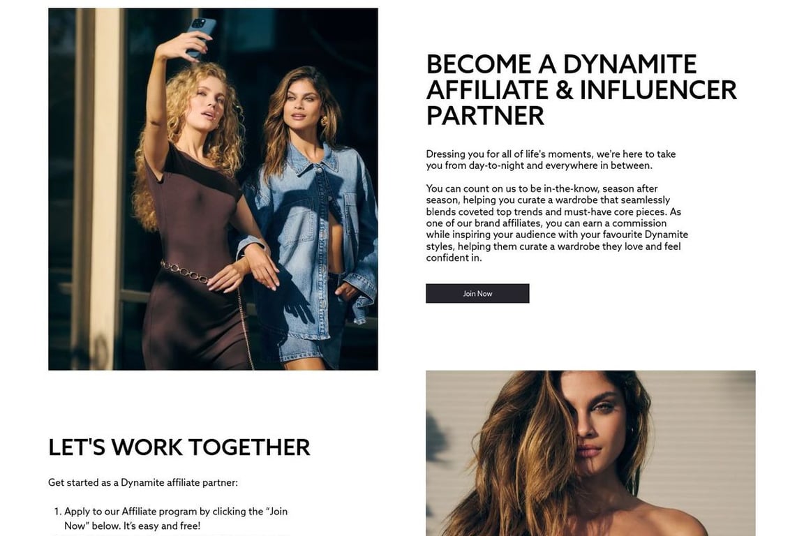 Dynamite Clothing affiliate program signup page
