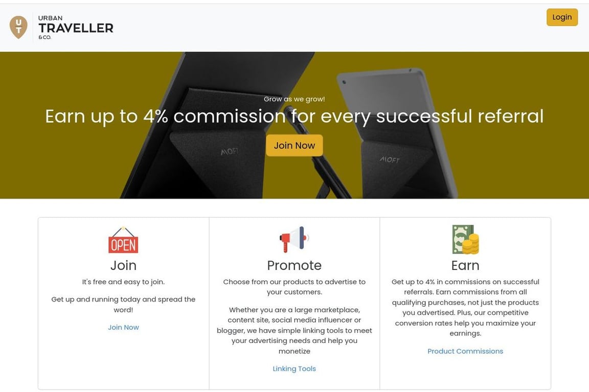 Urbantravelerco affiliate program signup page