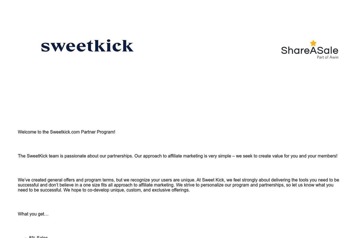 Sweetkick affiliate program signup page