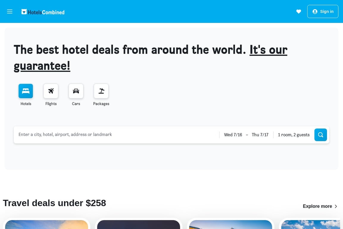 HotelsCombined homepage