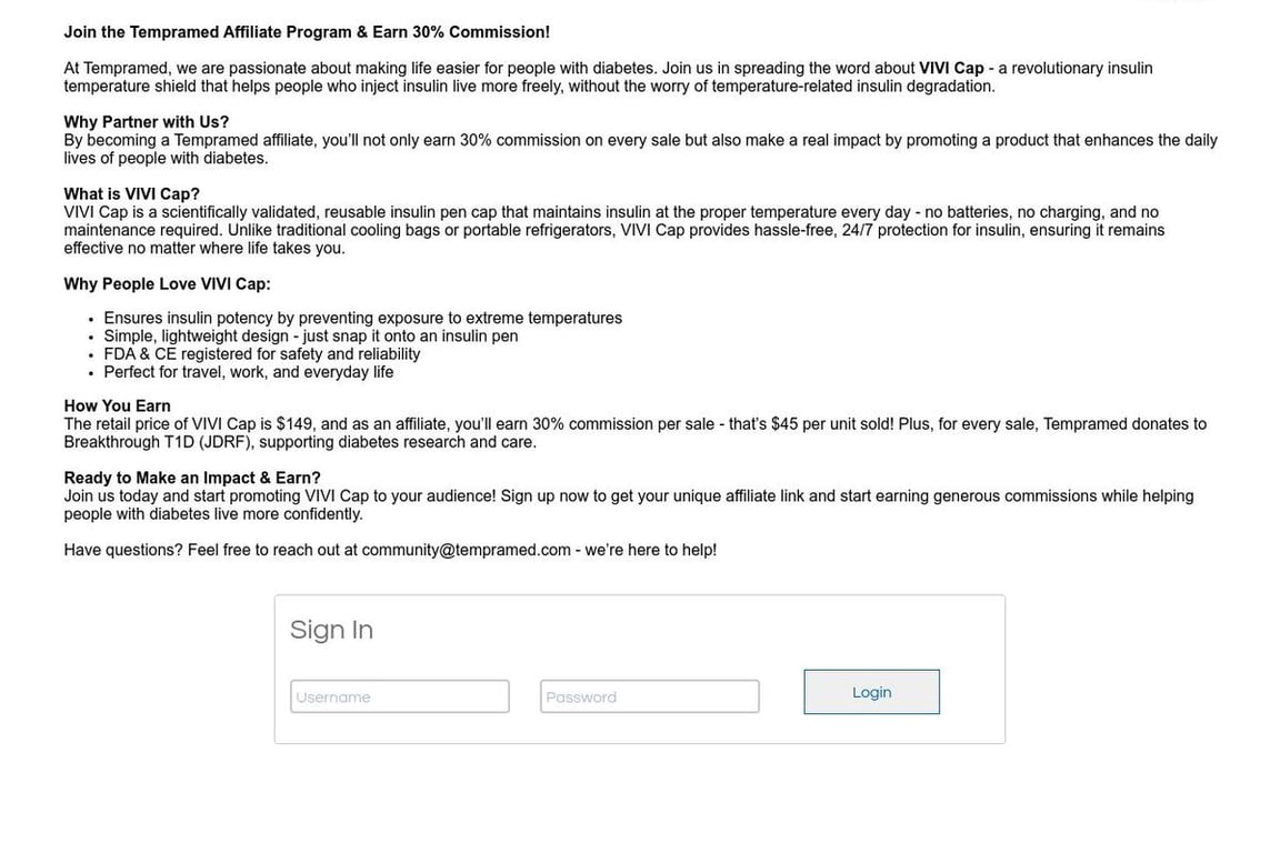 TempraMed affiliate program signup page