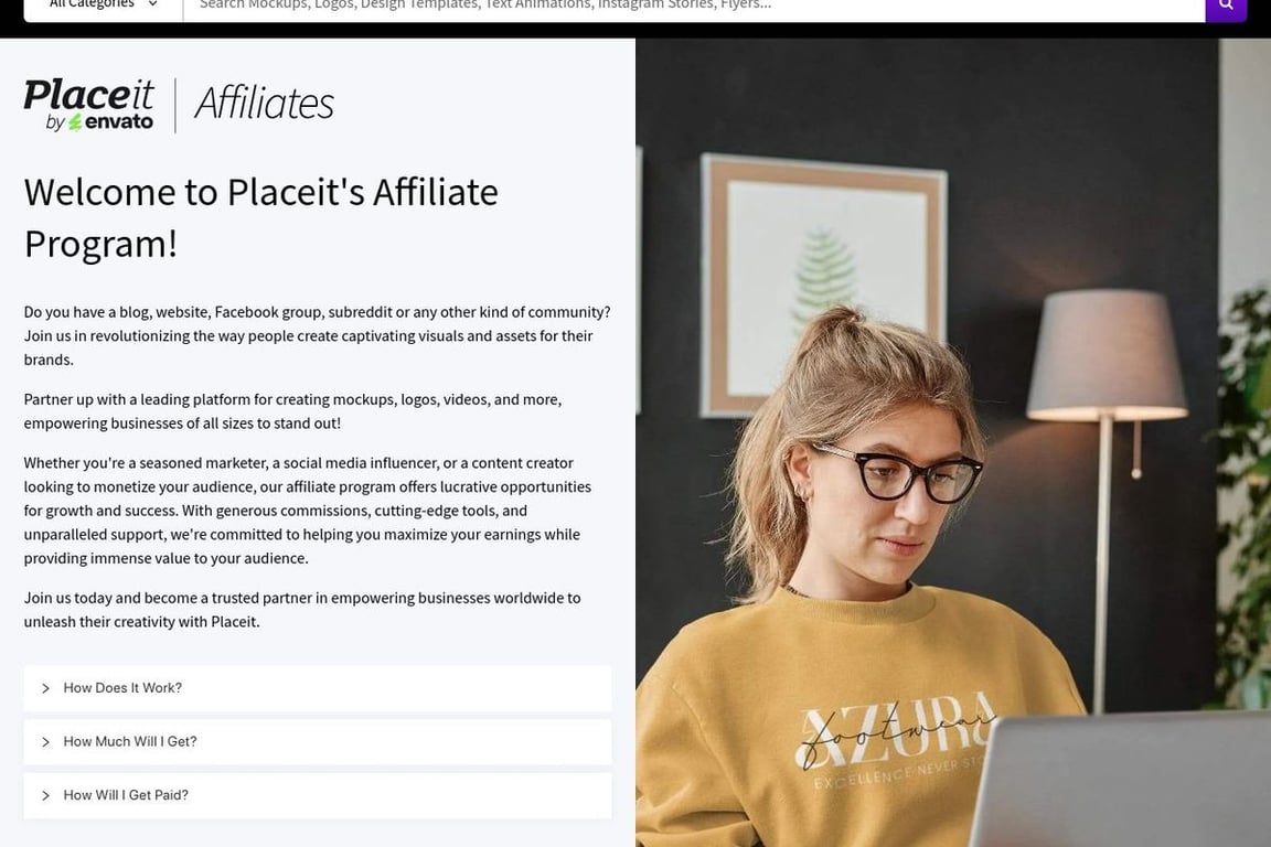 Placeit affiliate program signup page
