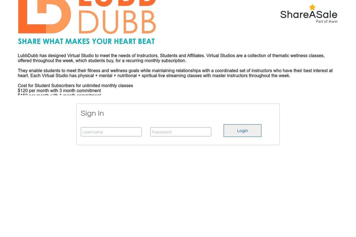 LubbDubb affiliate program signup page