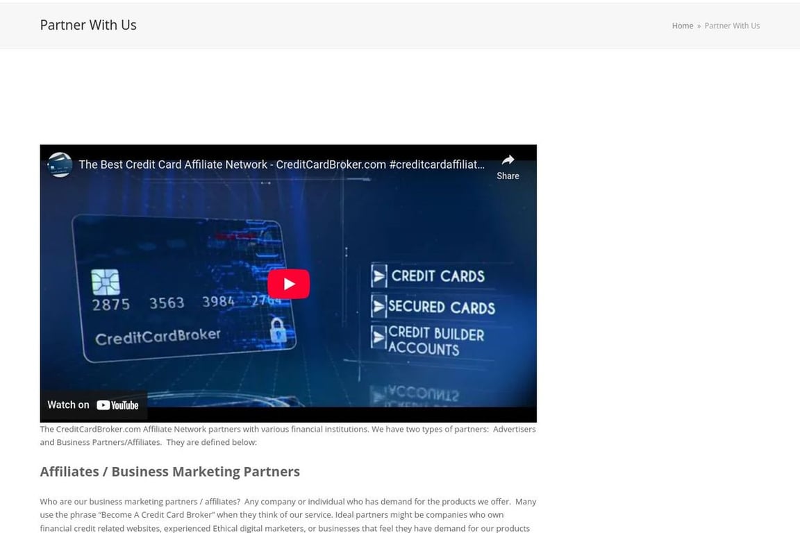 CreditCardBroker.com affiliate program signup page