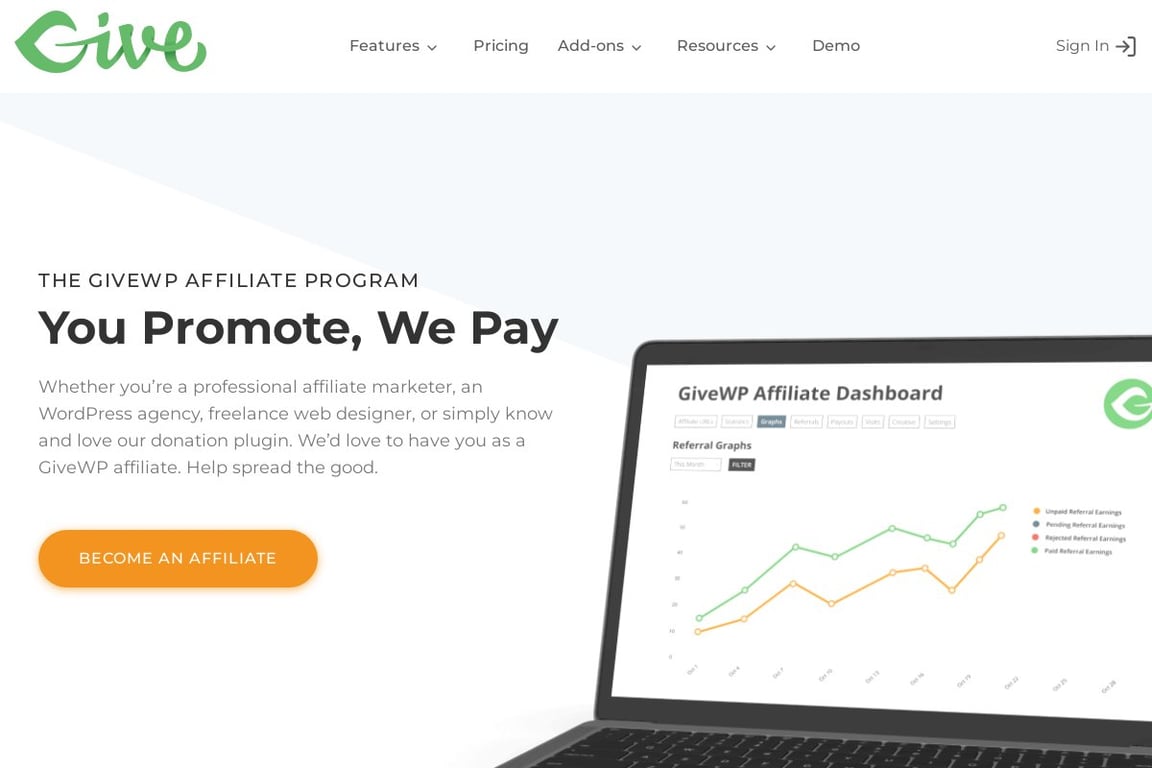 GiveWP affiliate program signup page
