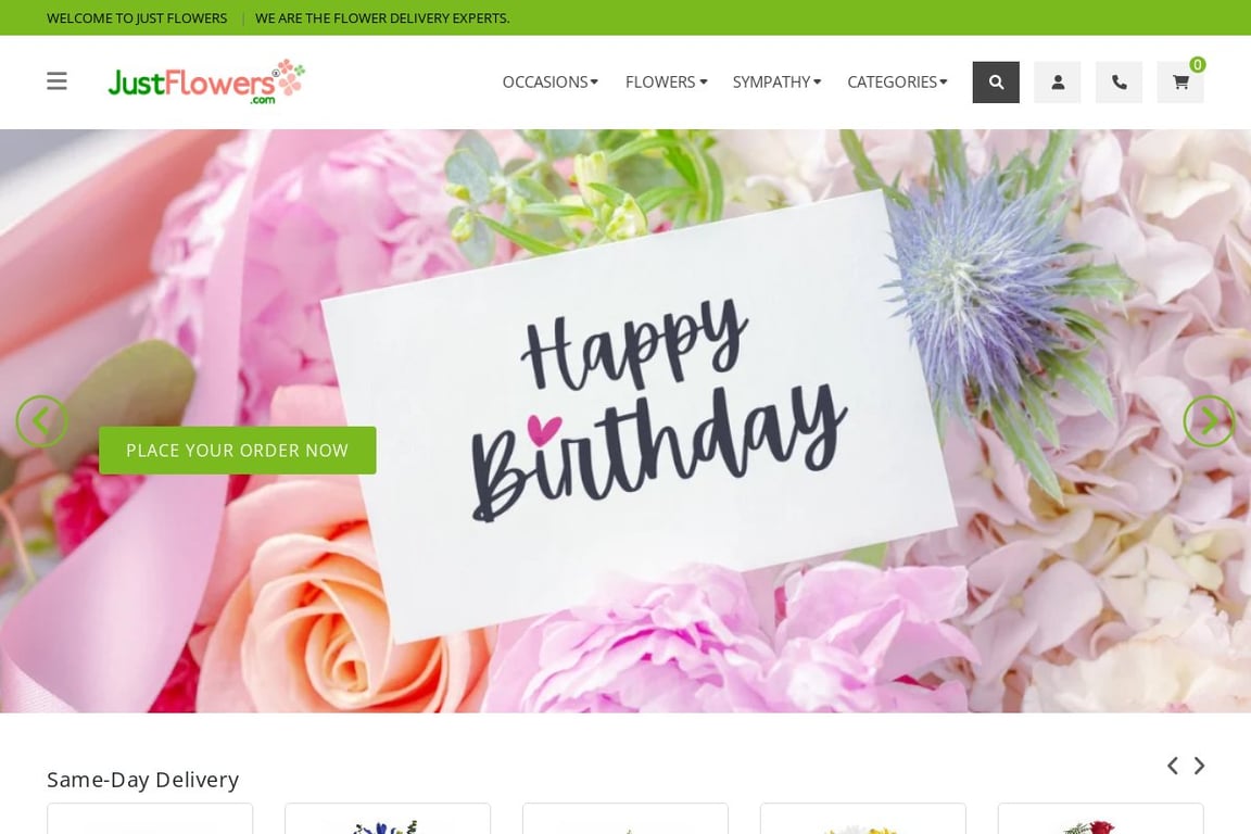 JustFlowers.com homepage
