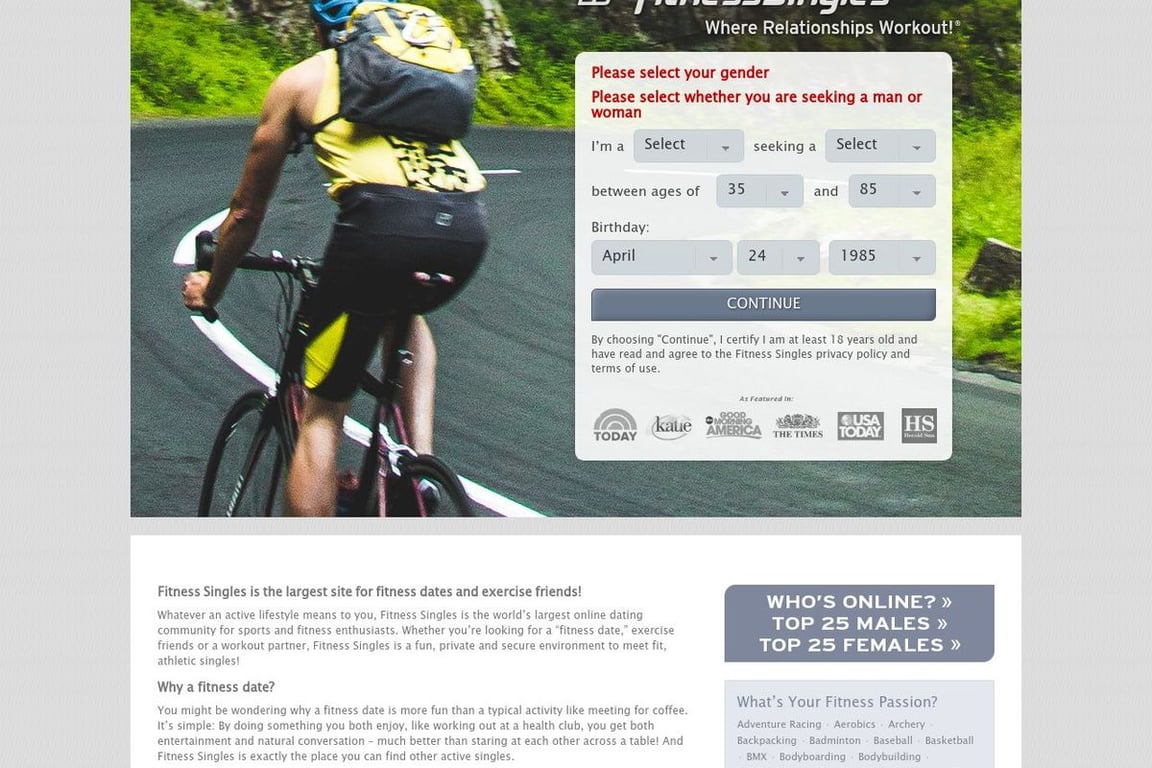Fitness Singles homepage