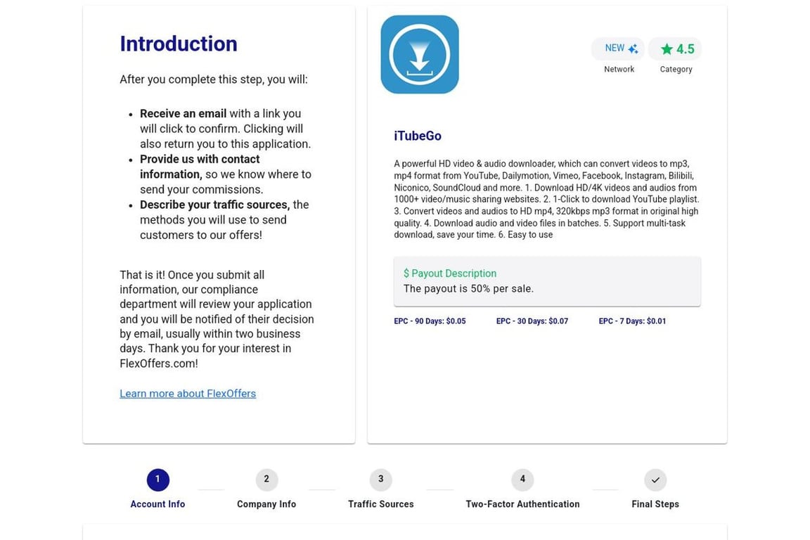ITubeGo affiliate program signup page