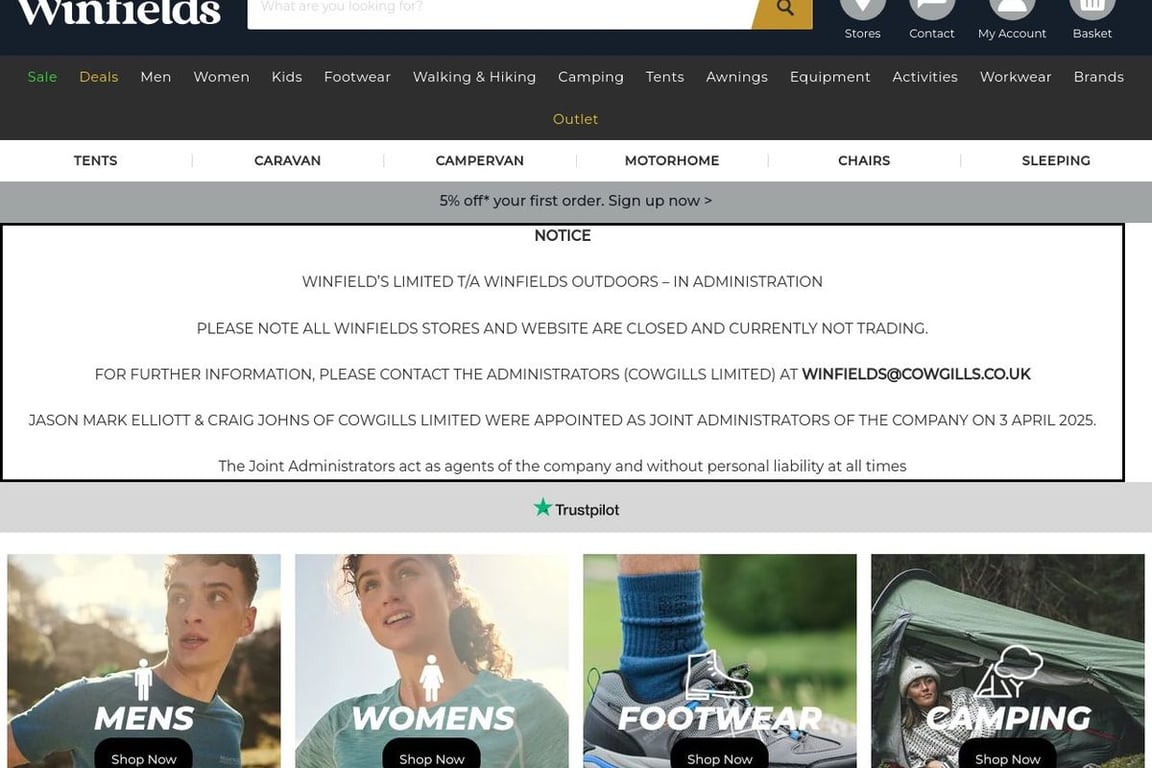 Winfields Outdoors homepage