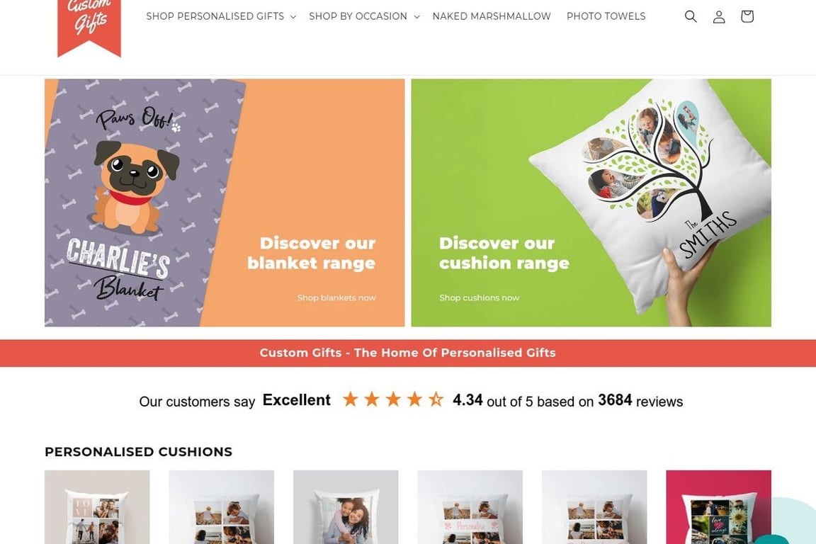 Custom Gifts homepage