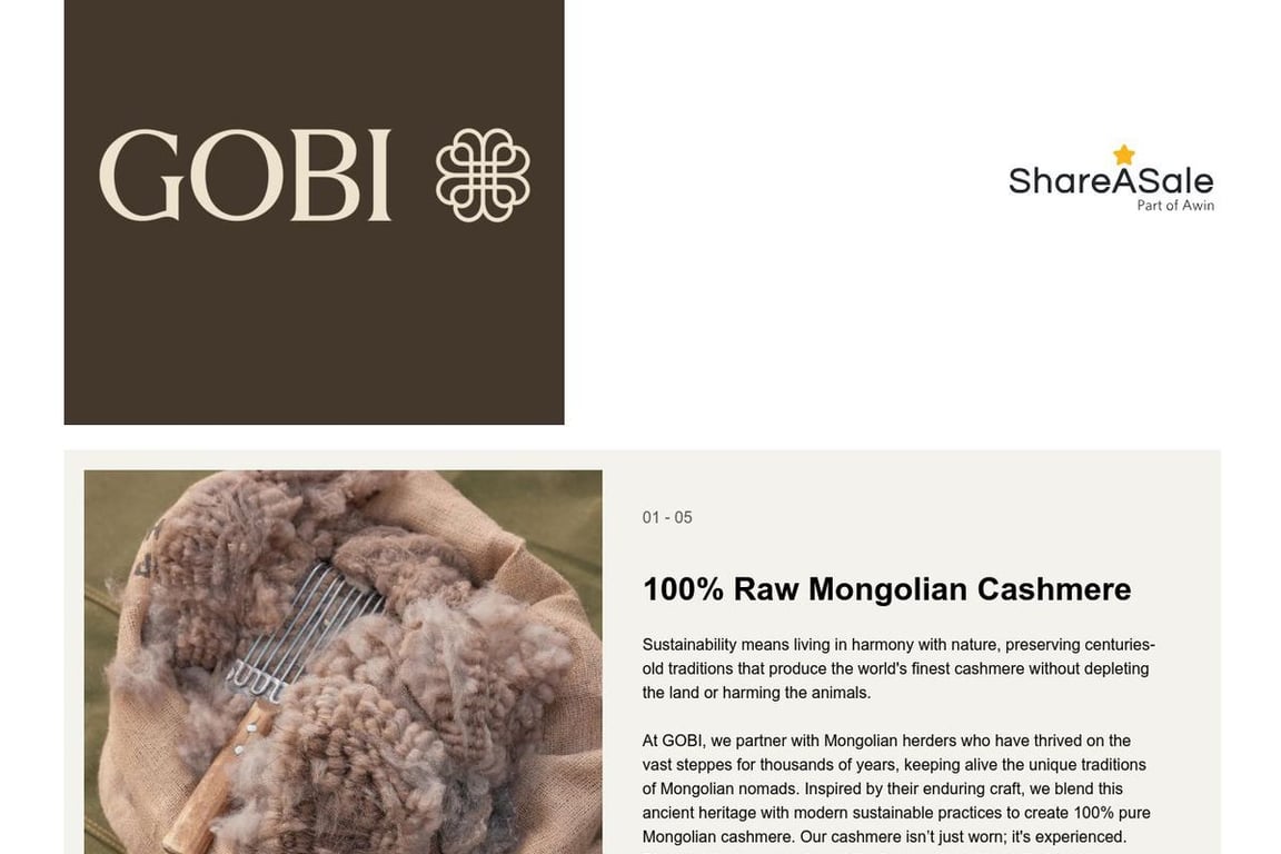 Gobi Cashmere affiliate program signup page