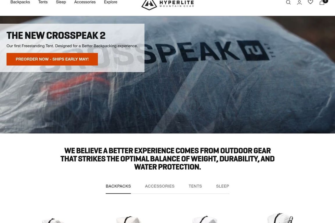 Hyperlite Mountain Gear homepage