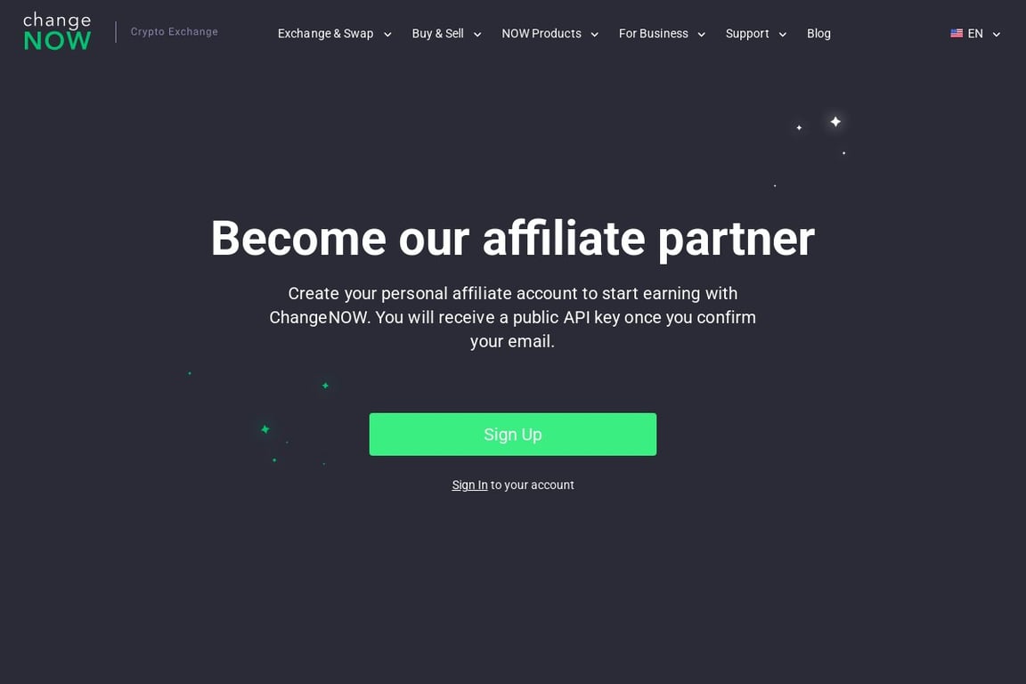 ChangeNOW affiliate program signup page