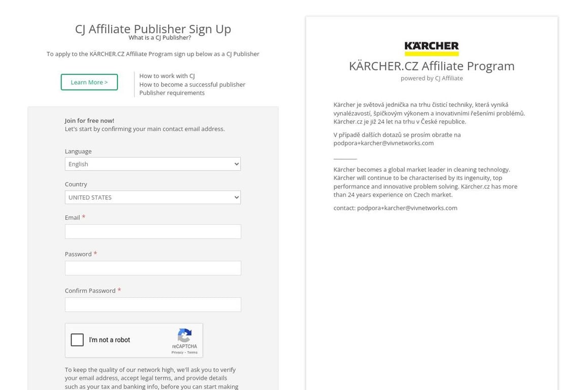 KÄRCHER affiliate program signup page
