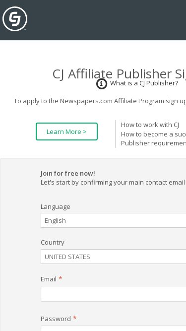 Newspapers.com affiliate program signup page
