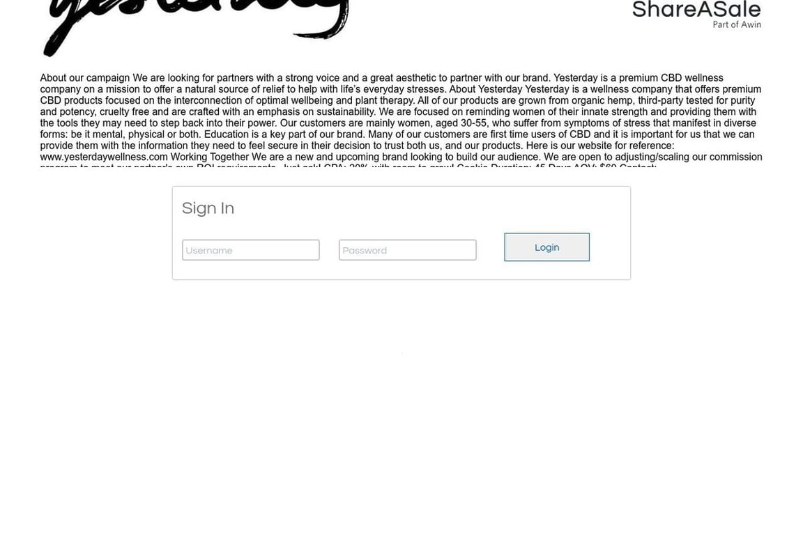Yesterday affiliate program signup page