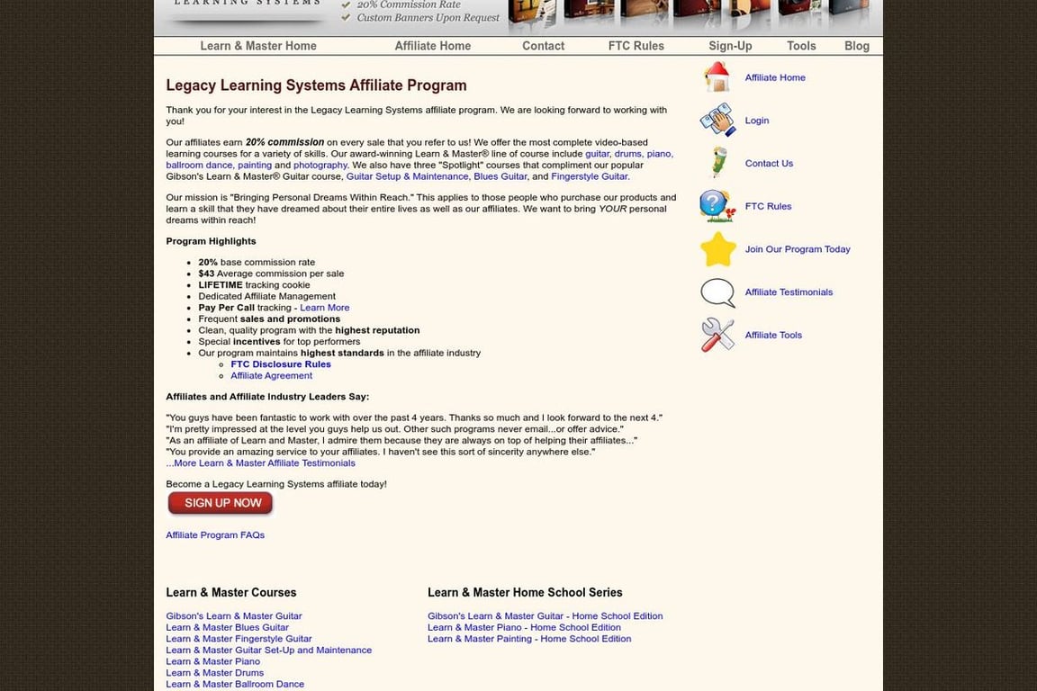 Legacy Learning Systems affiliate program signup page