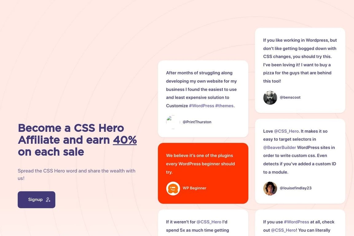 CSS Hero affiliate program signup page